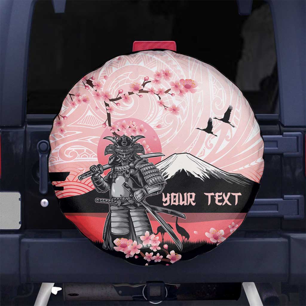 Personalised Japan Samurai Warrior Spare Tire Cover Japanese Cherry Blossom Polynesian Pattern - Wonder Print Shop