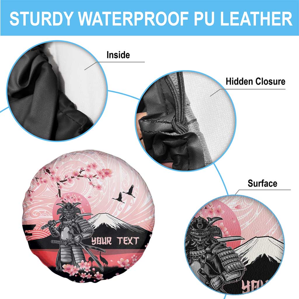 Personalised Japan Samurai Warrior Spare Tire Cover Japanese Cherry Blossom Polynesian Pattern - Wonder Print Shop