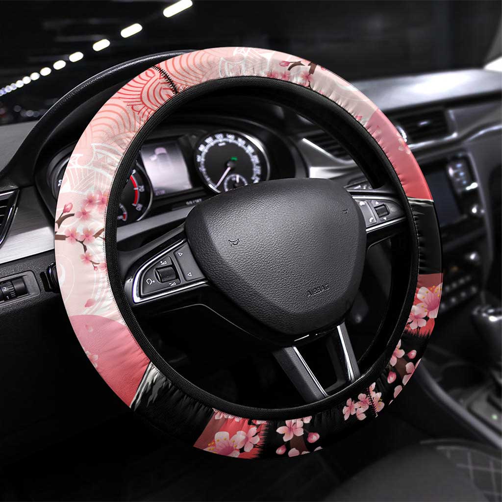 Japan Samurai Warrior Steering Wheel Cover Japanese Cherry Blossom Polynesian Pattern - Wonder Print Shop