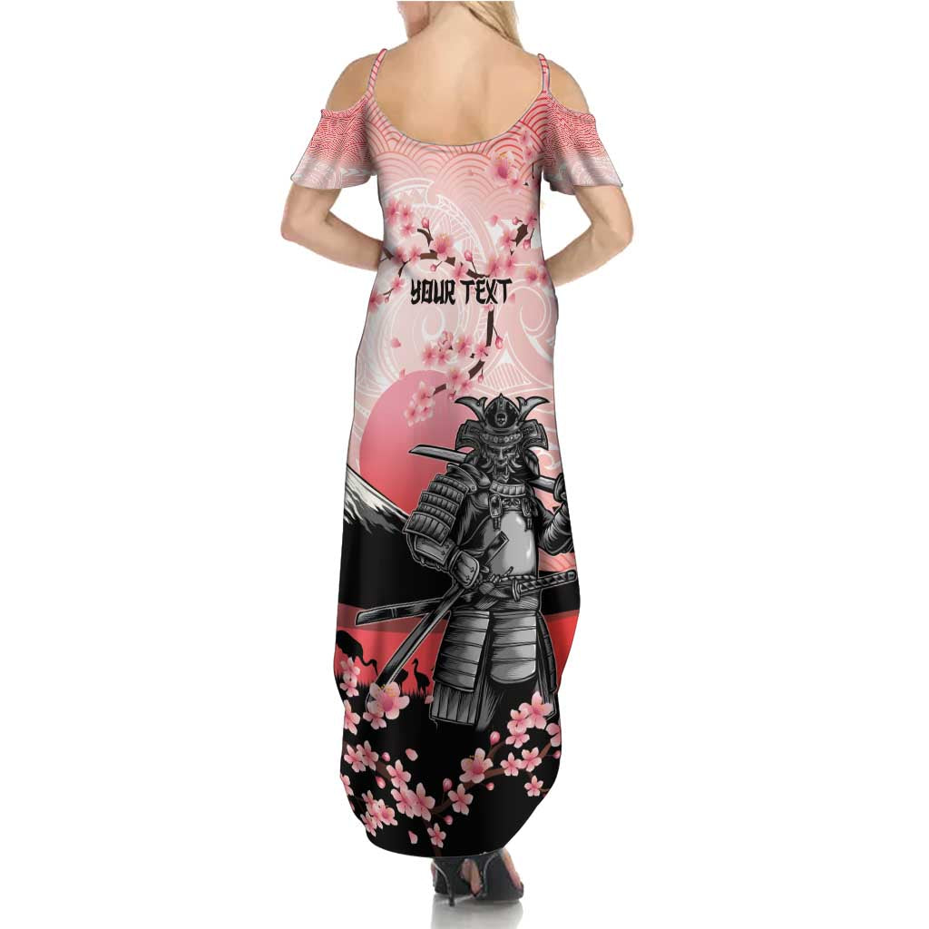 Personalised Japan Samurai Warrior Summer Maxi Dress Japanese Cherry Blossom Polynesian Pattern - Wonder Print Shop