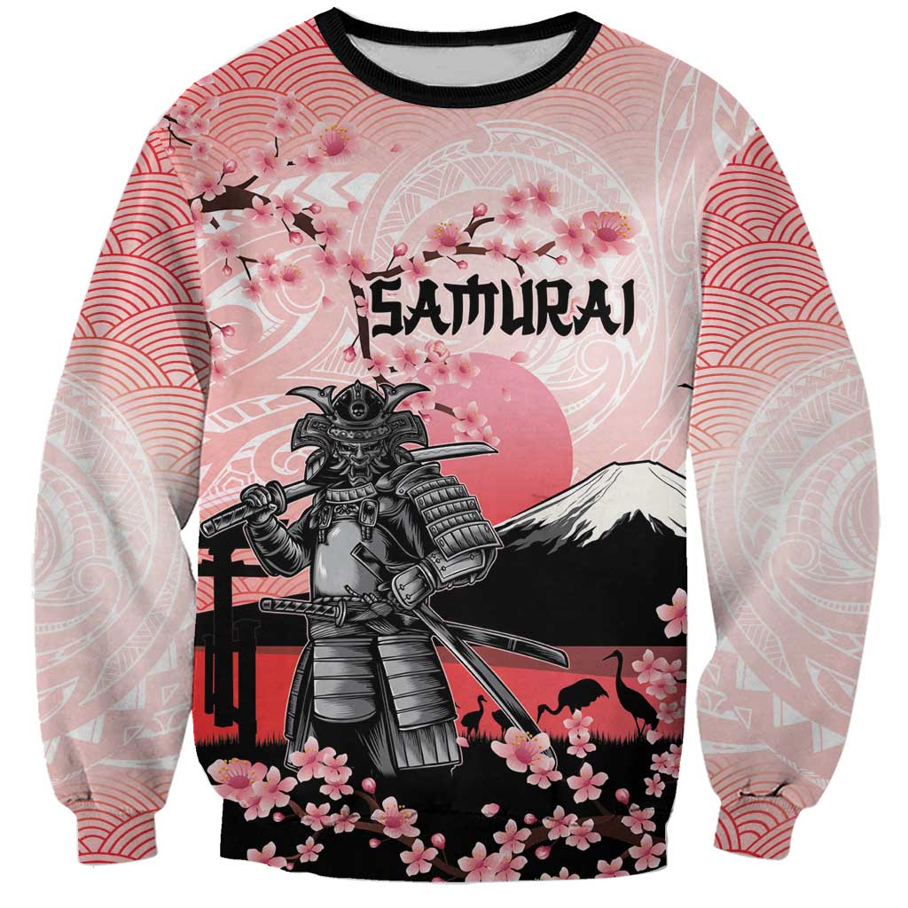 Personalised Japan Samurai Warrior Sweatshirt Japanese Cherry Blossom Polynesian Pattern - Wonder Print Shop