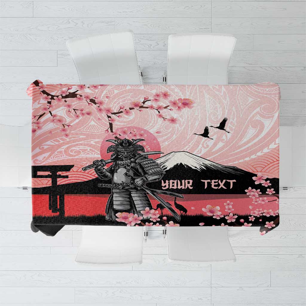 Personalised Japan Samurai Warrior Tablecloth Japanese Cherry Blossom Polynesian Pattern - Wonder Print Shop