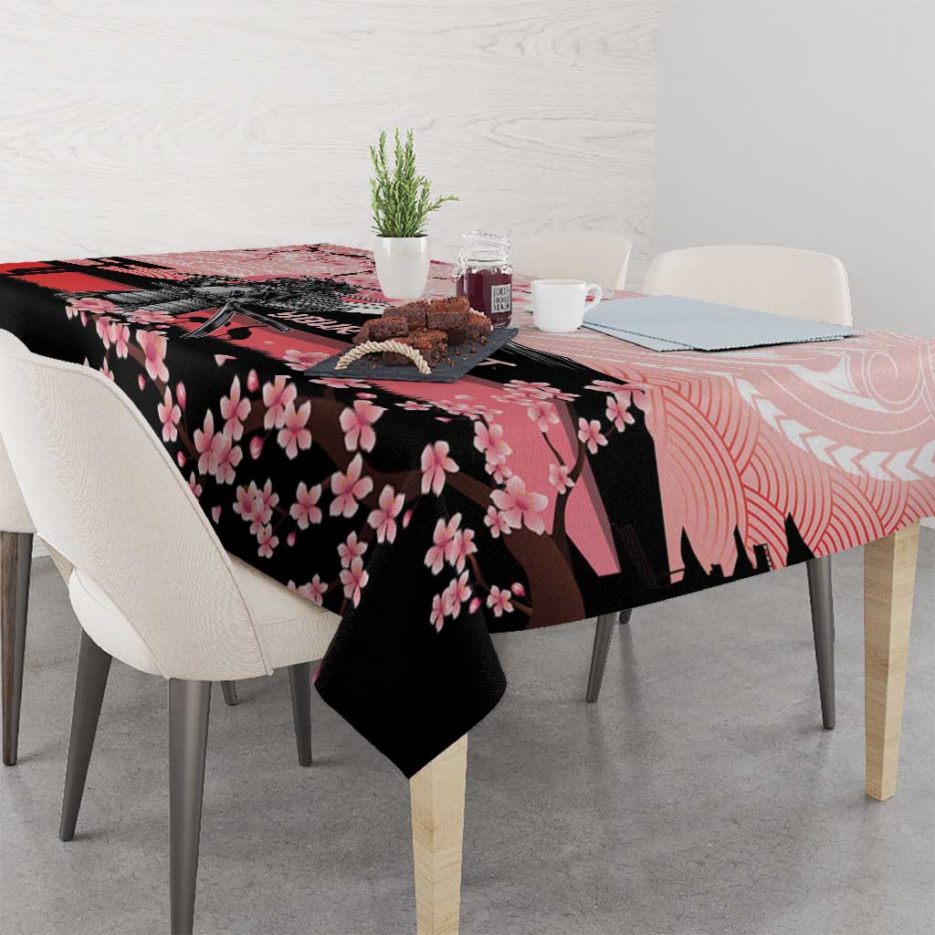 Personalised Japan Samurai Warrior Tablecloth Japanese Cherry Blossom Polynesian Pattern - Wonder Print Shop
