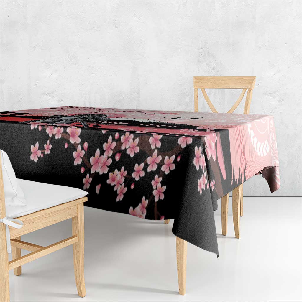 Personalised Japan Samurai Warrior Tablecloth Japanese Cherry Blossom Polynesian Pattern - Wonder Print Shop