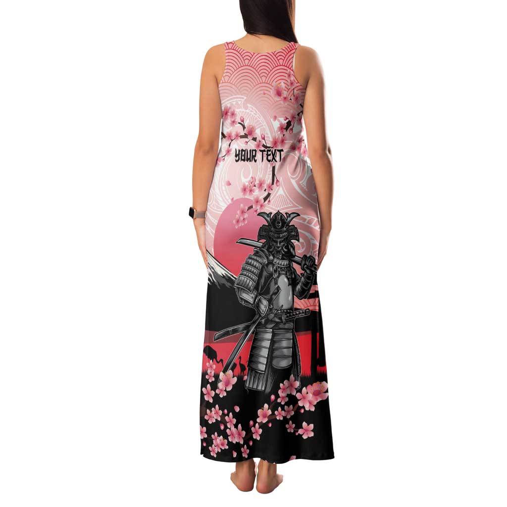 Personalised Japan Samurai Warrior Tank Maxi Dress Japanese Cherry Blossom Polynesian Pattern - Wonder Print Shop