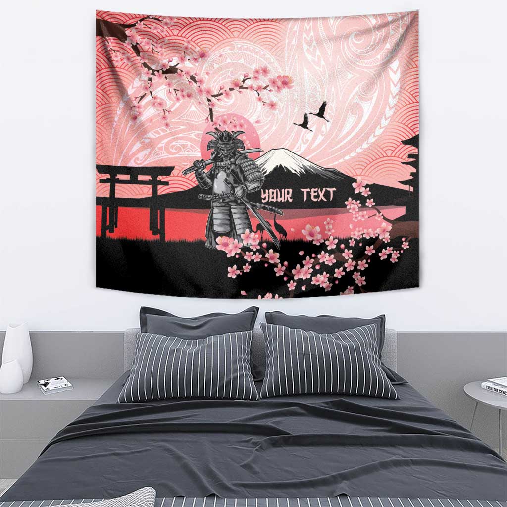 Personalised Japan Samurai Warrior Tapestry Japanese Cherry Blossom Polynesian Pattern - Wonder Print Shop