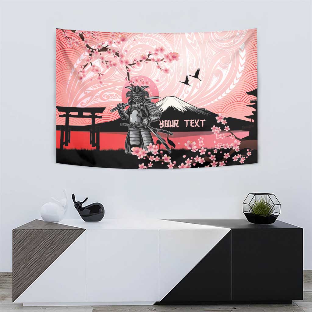 Personalised Japan Samurai Warrior Tapestry Japanese Cherry Blossom Polynesian Pattern - Wonder Print Shop