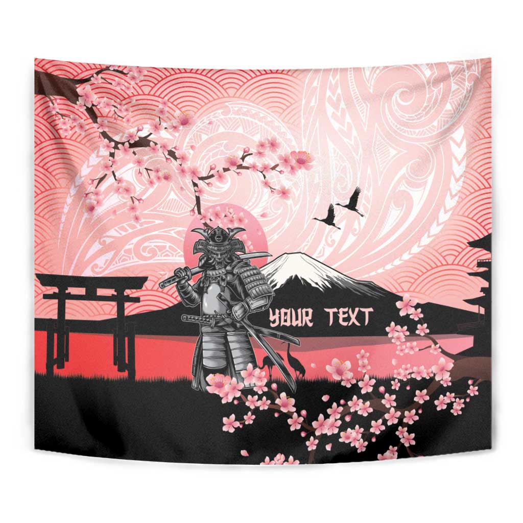 Personalised Japan Samurai Warrior Tapestry Japanese Cherry Blossom Polynesian Pattern - Wonder Print Shop