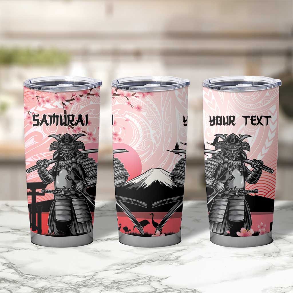 Personalised Japan Samurai Warrior Tumbler Cup Japanese Cherry Blossom Polynesian Pattern - Wonder Print Shop