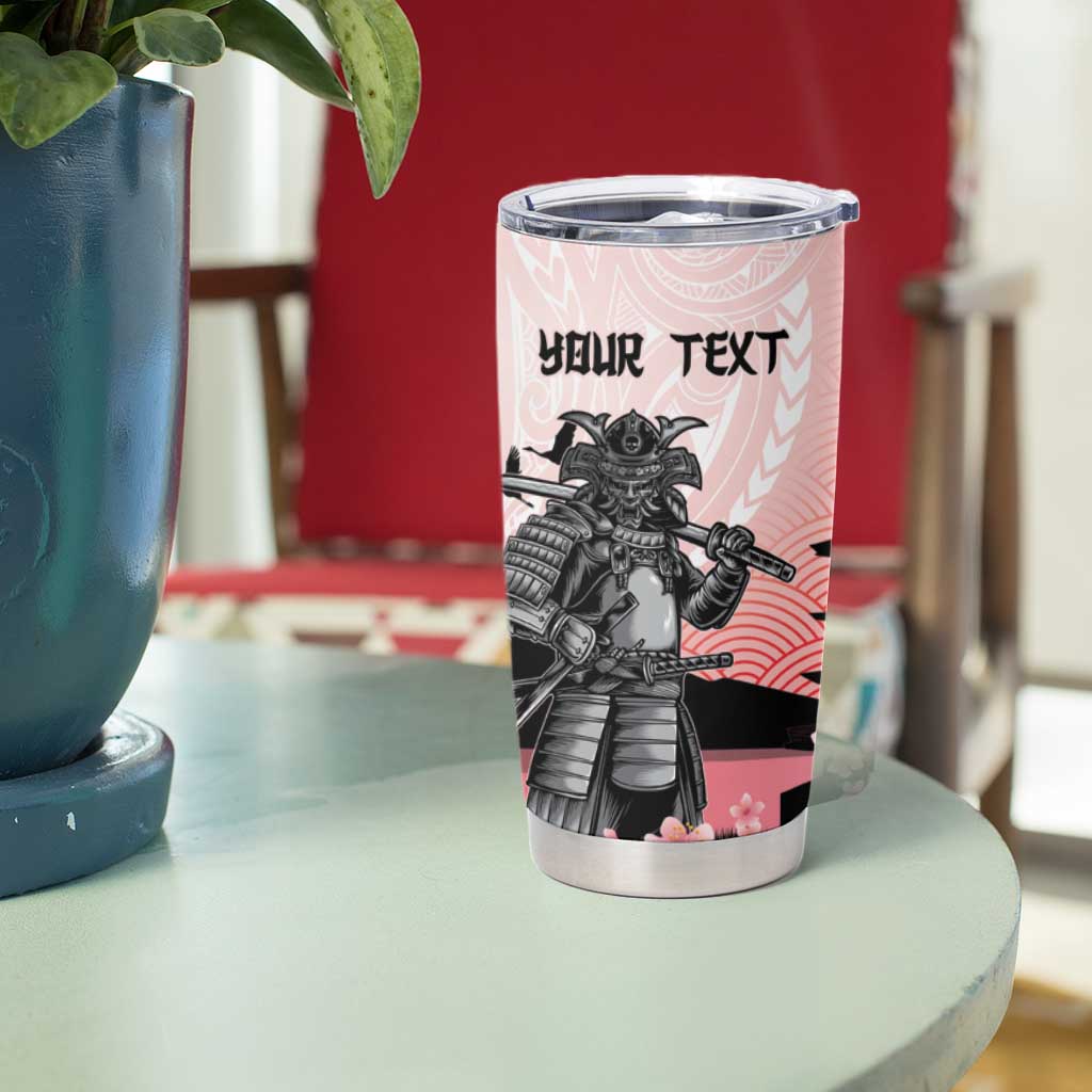 Personalised Japan Samurai Warrior Tumbler Cup Japanese Cherry Blossom Polynesian Pattern - Wonder Print Shop