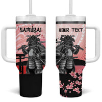Personalised Japan Samurai Warrior Tumbler With Handle Japanese Cherry Blossom Polynesian Pattern - Wonder Print Shop