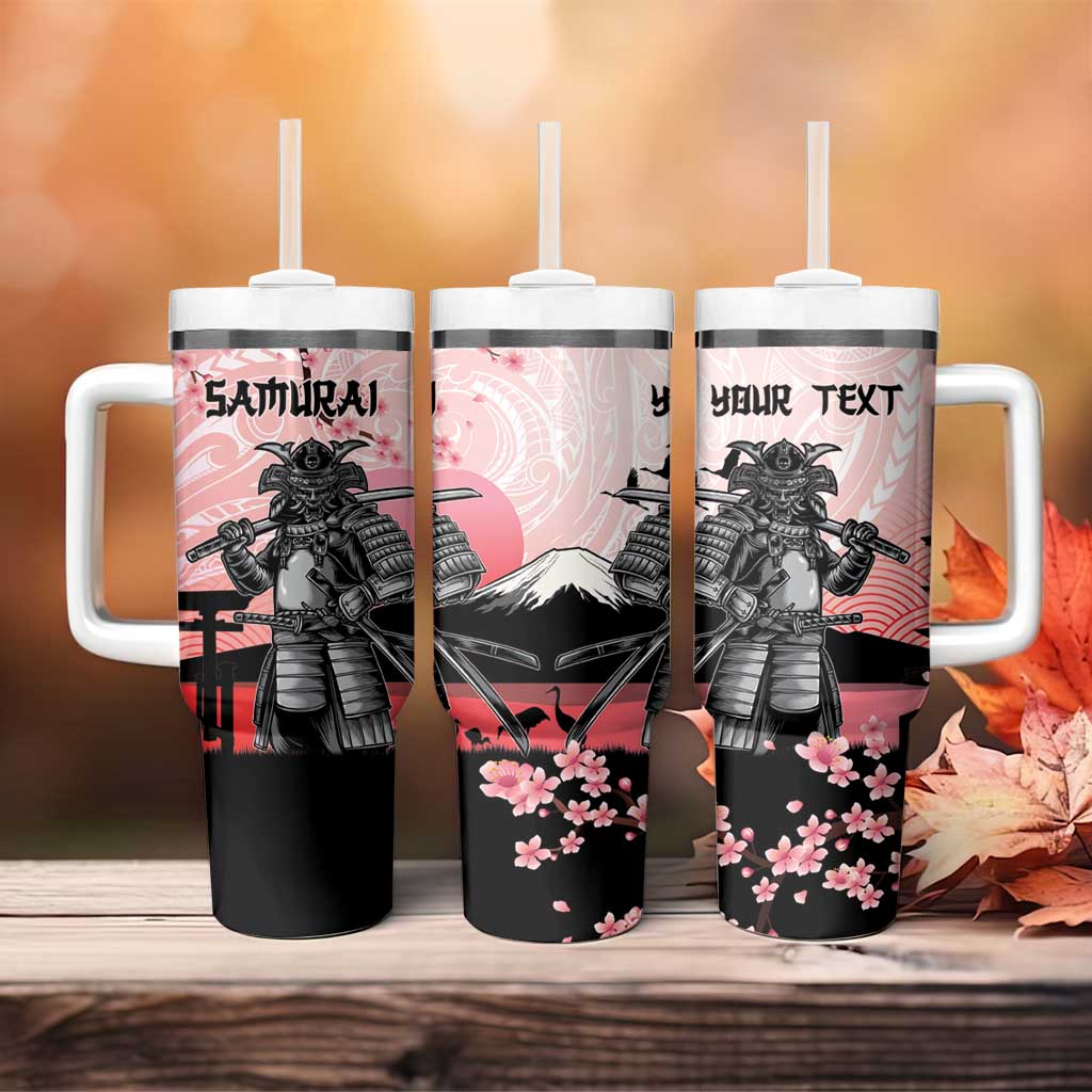 Personalised Japan Samurai Warrior Tumbler With Handle Japanese Cherry Blossom Polynesian Pattern - Wonder Print Shop