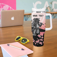 Personalised Japan Samurai Warrior Tumbler With Handle Japanese Cherry Blossom Polynesian Pattern - Wonder Print Shop