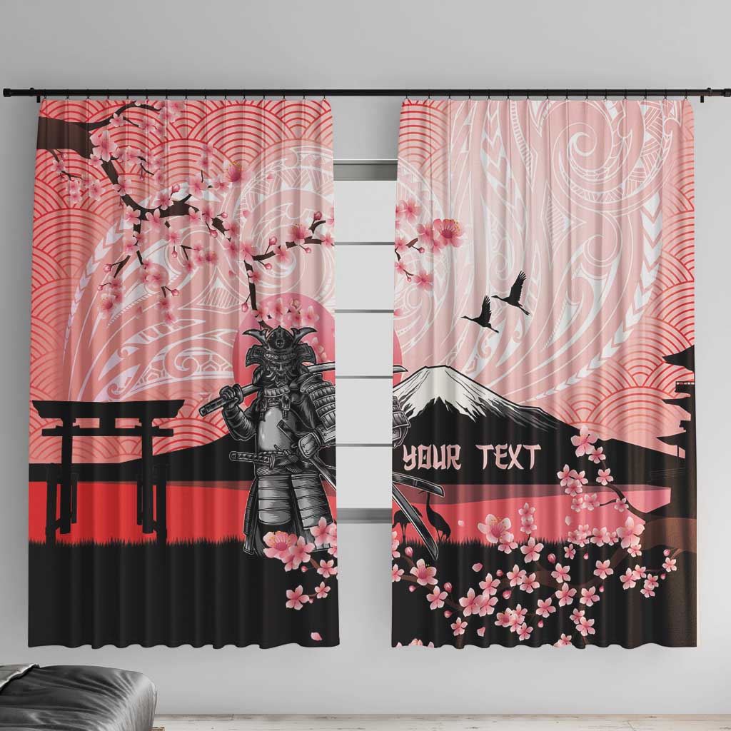 Personalised Japan Samurai Warrior Window Curtain Japanese Cherry Blossom Polynesian Pattern - Wonder Print Shop
