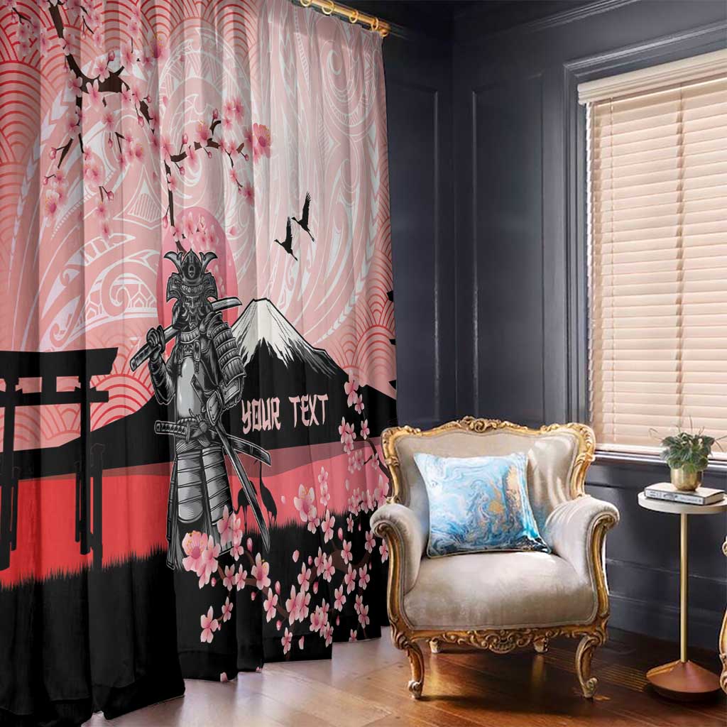 Personalised Japan Samurai Warrior Window Curtain Japanese Cherry Blossom Polynesian Pattern - Wonder Print Shop