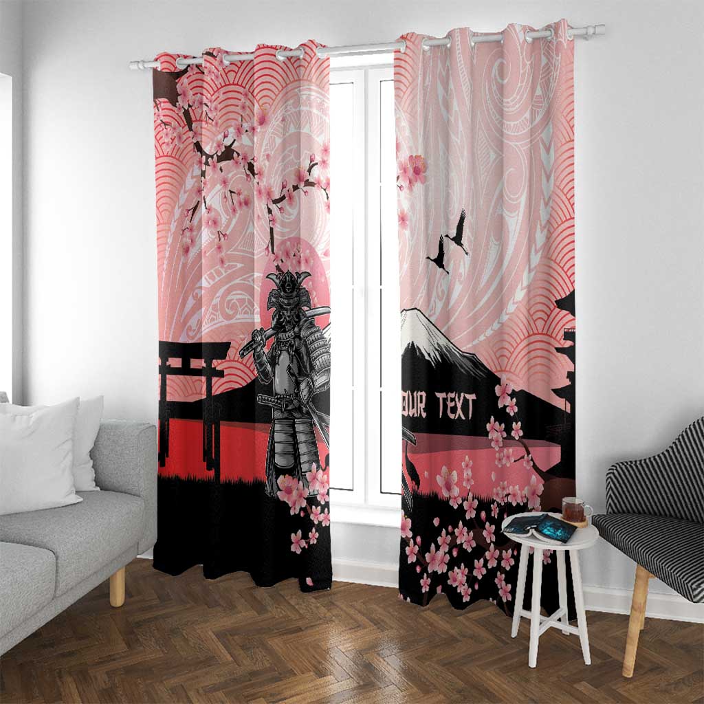 Personalised Japan Samurai Warrior Window Curtain Japanese Cherry Blossom Polynesian Pattern - Wonder Print Shop