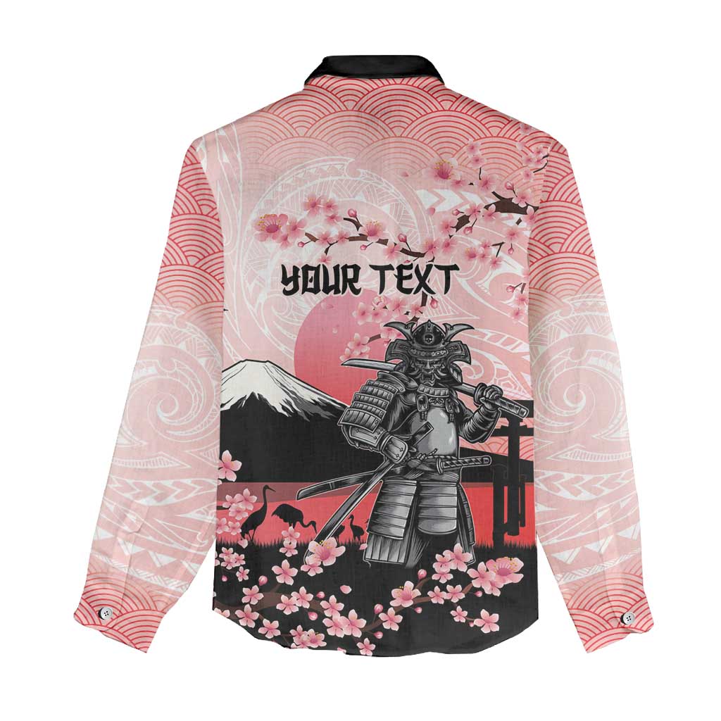 Personalised Japan Samurai Warrior Women Casual Shirt Japanese Cherry Blossom Polynesian Pattern - Wonder Print Shop