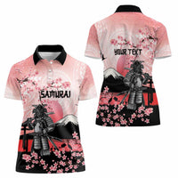 Personalised Japan Samurai Warrior Women Polo Shirt Japanese Cherry Blossom Polynesian Pattern - Wonder Print Shop