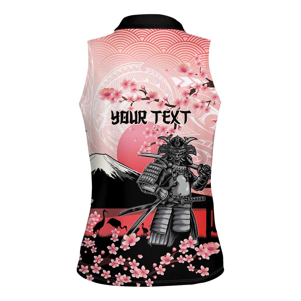 Personalised Japan Samurai Warrior Women Sleeveless Polo Shirt Japanese Cherry Blossom Polynesian Pattern - Wonder Print Shop