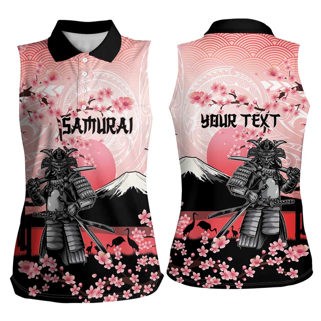 Personalised Japan Samurai Warrior Women Sleeveless Polo Shirt Japanese Cherry Blossom Polynesian Pattern - Wonder Print Shop