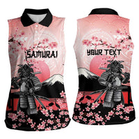Personalised Japan Samurai Warrior Women Sleeveless Polo Shirt Japanese Cherry Blossom Polynesian Pattern - Wonder Print Shop