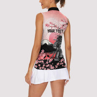 Personalised Japan Samurai Warrior Women Sleeveless Polo Shirt Japanese Cherry Blossom Polynesian Pattern - Wonder Print Shop