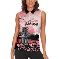 Personalised Japan Samurai Warrior Women Sleeveless Polo Shirt Japanese Cherry Blossom Polynesian Pattern - Wonder Print Shop
