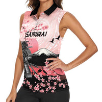 Personalised Japan Samurai Warrior Women Sleeveless Polo Shirt Japanese Cherry Blossom Polynesian Pattern - Wonder Print Shop