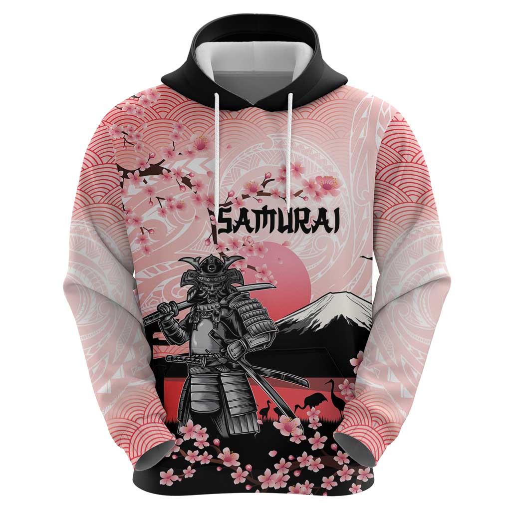 Personalised Japan Samurai Warrior Zip Hoodie Japanese Cherry Blossom Polynesian Pattern - Wonder Print Shop