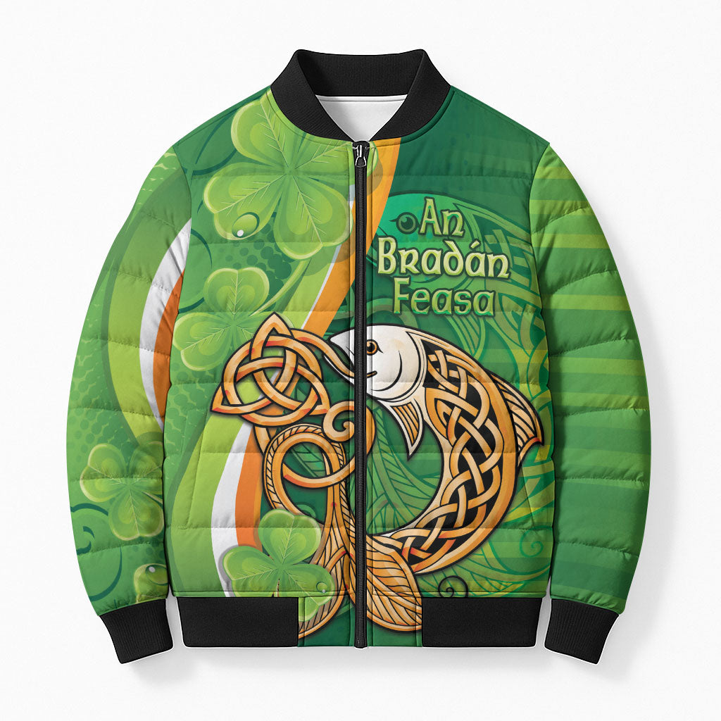 Salmon of Knowledge Ireland Bomber Puffer Jacket Celtic Mythology An Bradan Feasa