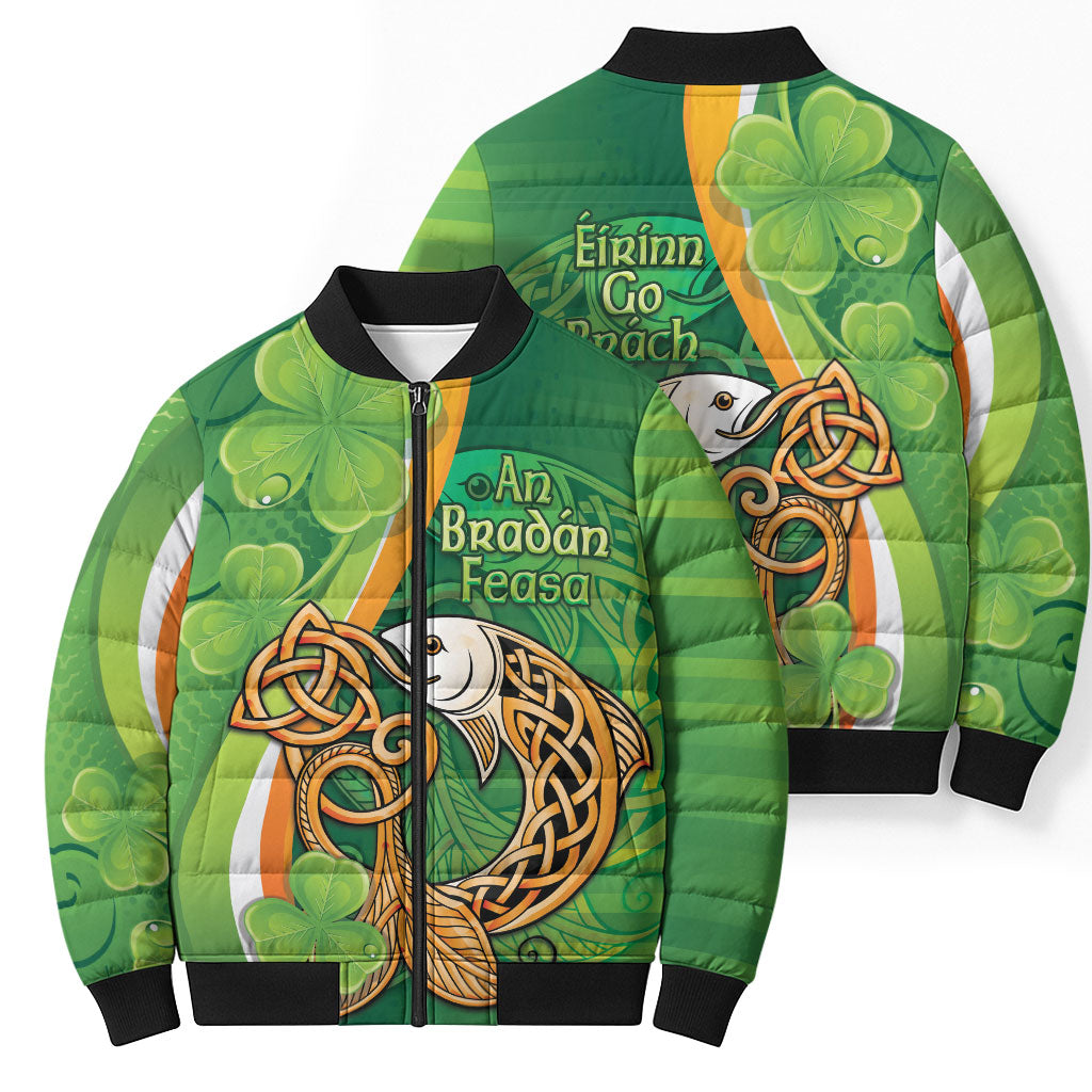 Salmon of Knowledge Ireland Bomber Puffer Jacket Celtic Mythology An Bradan Feasa