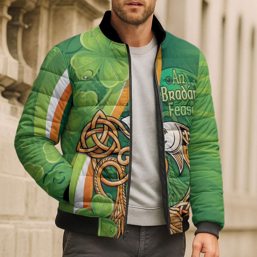 Salmon of Knowledge Ireland Bomber Puffer Jacket Celtic Mythology An Bradan Feasa