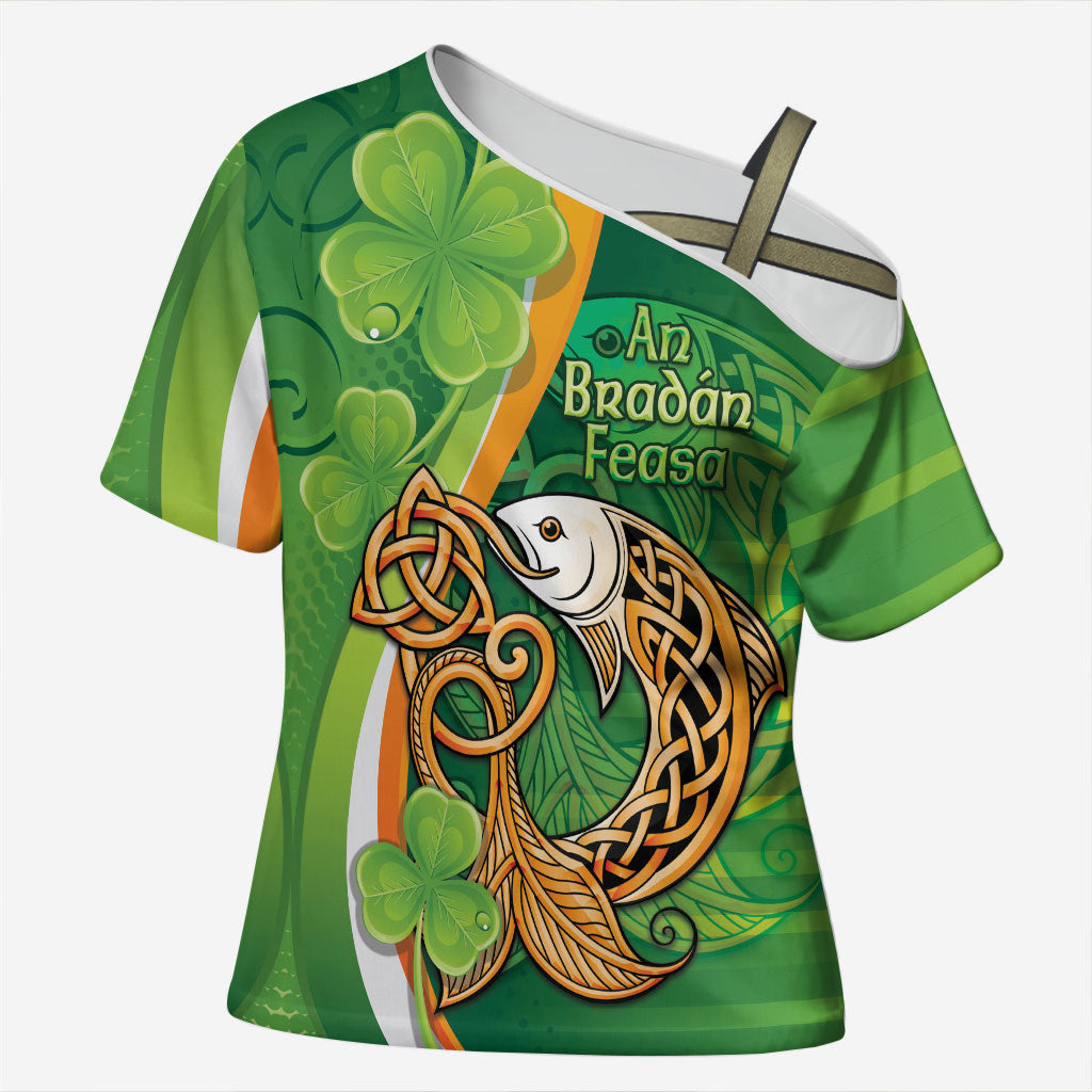 Salmon of Knowledge Ireland Cross Shoulder Shirt Celtic Mythology An Bradan Feasa