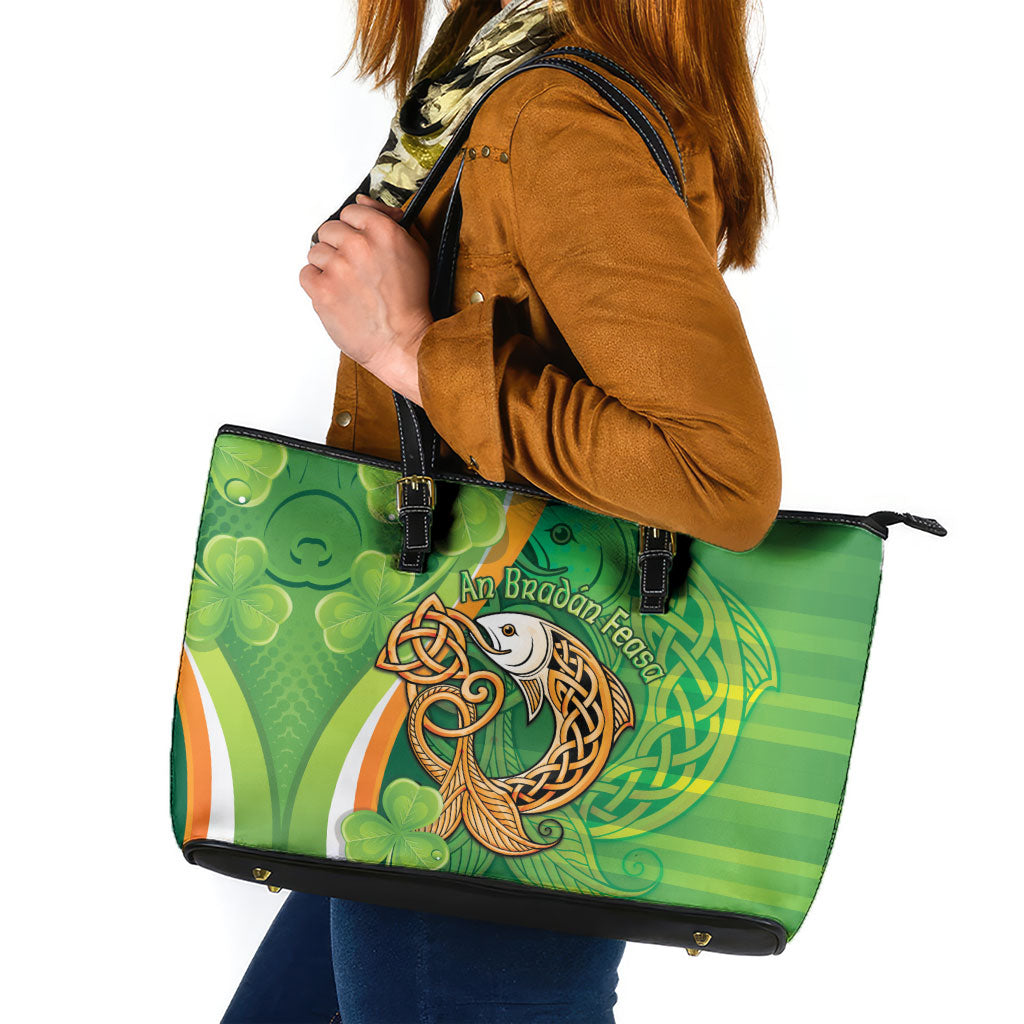 Salmon of Knowledge Ireland Leather Tote Bag Celtic Mythology An Bradan Feasa