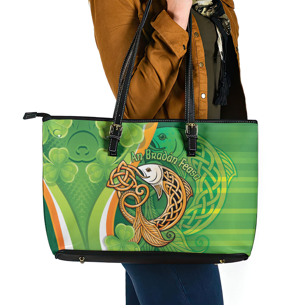 Salmon of Knowledge Ireland Leather Tote Bag Celtic Mythology An Bradan Feasa
