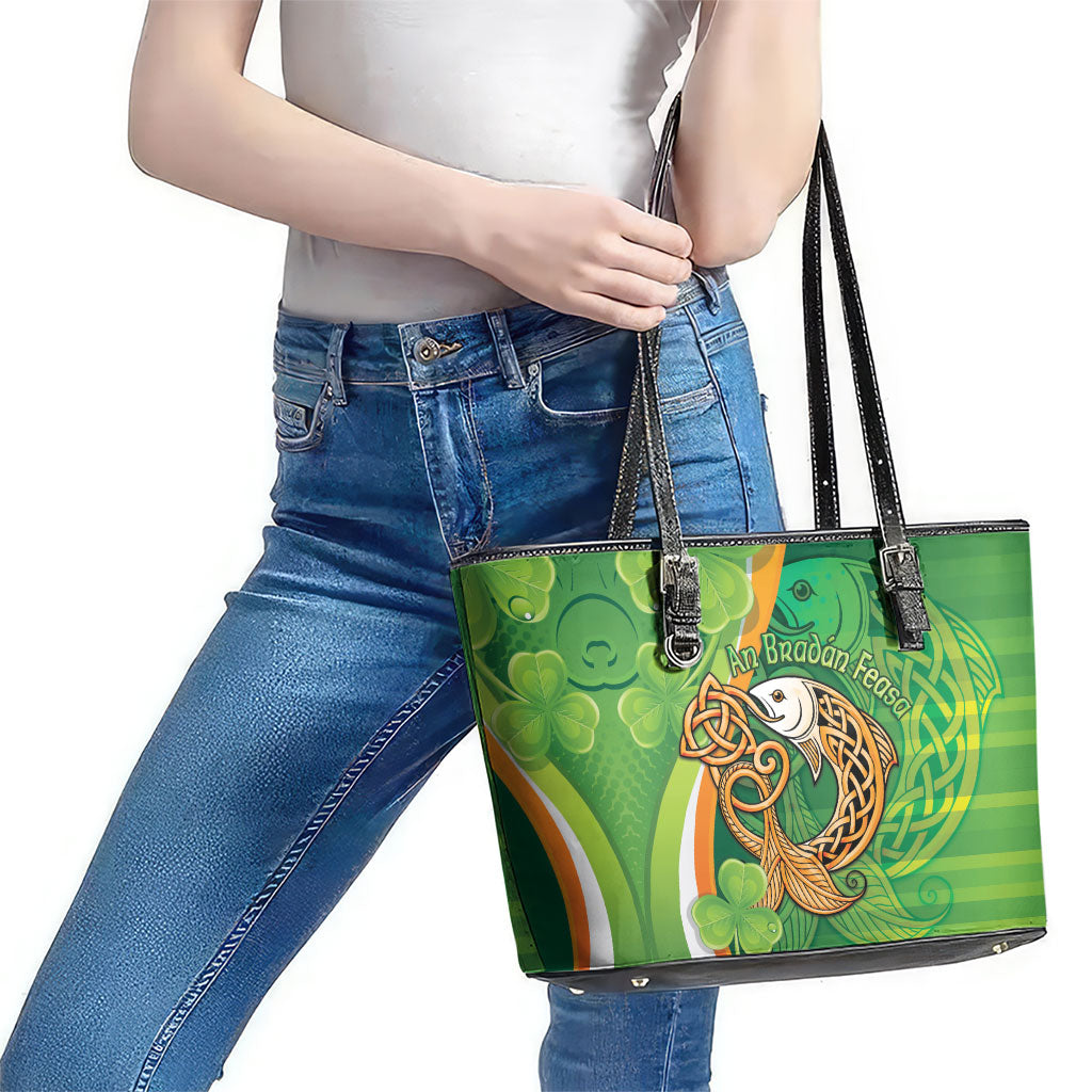 Salmon of Knowledge Ireland Leather Tote Bag Celtic Mythology An Bradan Feasa