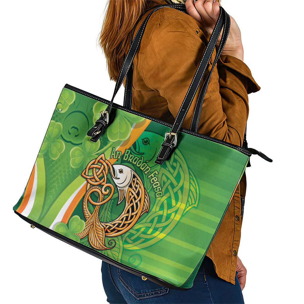 Salmon of Knowledge Ireland Leather Tote Bag Celtic Mythology An Bradan Feasa