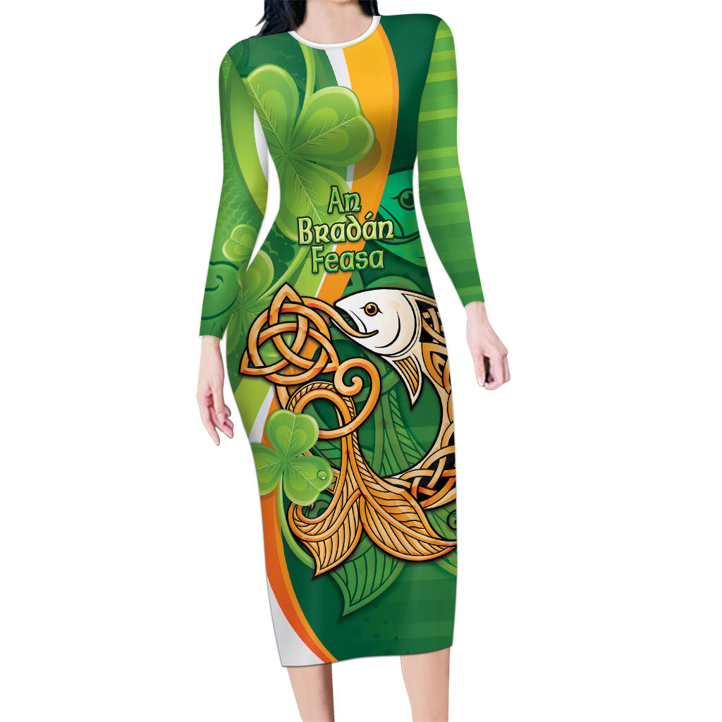 Salmon of Knowledge Ireland Long Sleeve Bodycon Dress Celtic Mythology An Bradan Feasa