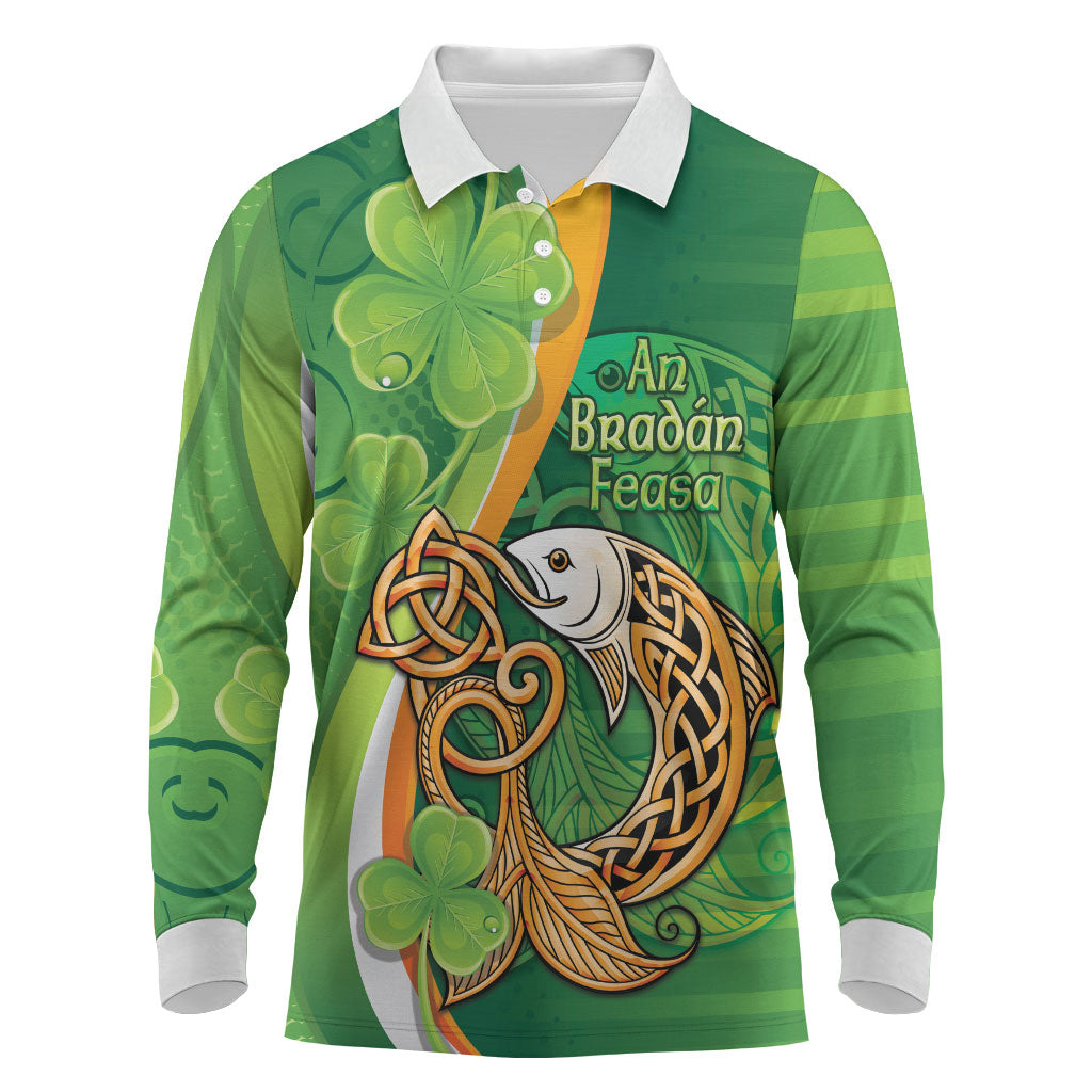 Salmon of Knowledge Ireland Long Sleeve Polo Shirt Celtic Mythology An Bradan Feasa