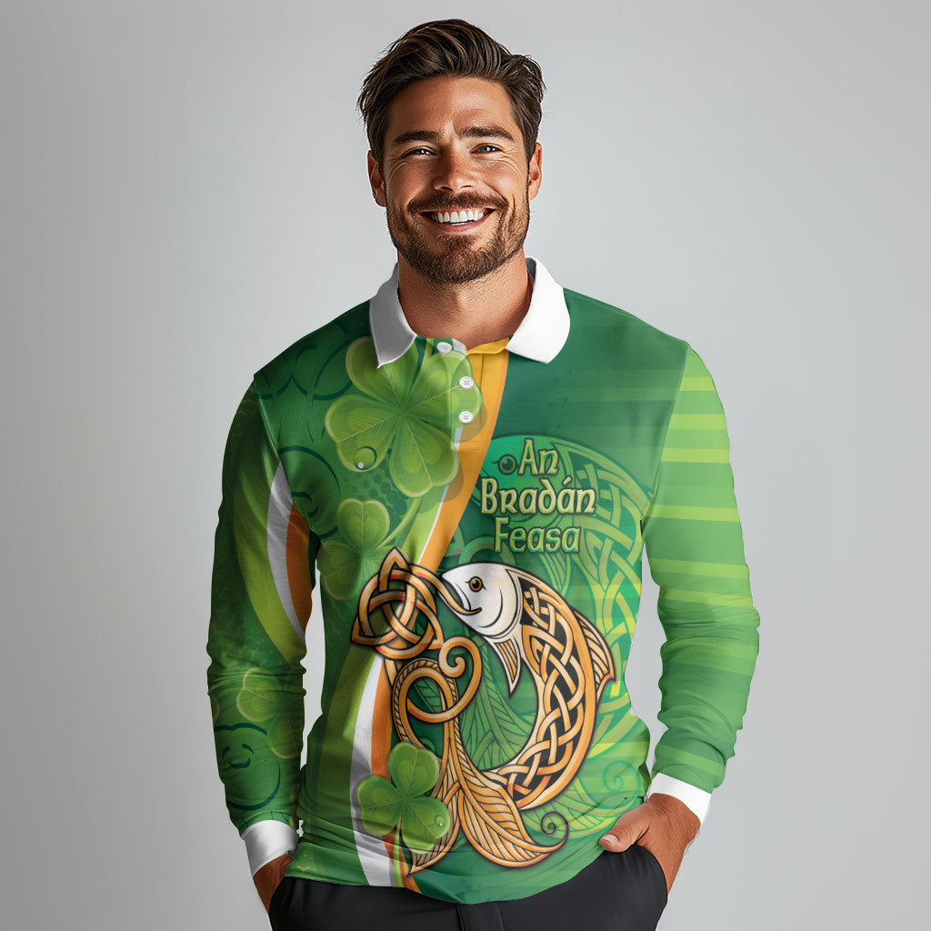 Salmon of Knowledge Ireland Long Sleeve Polo Shirt Celtic Mythology An Bradan Feasa