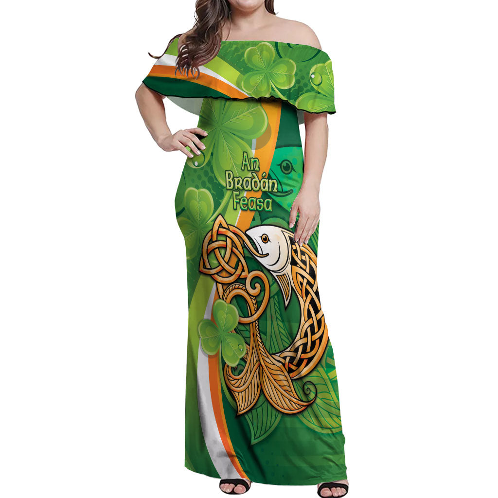 Salmon of Knowledge Ireland Off Shoulder Maxi Dress Celtic Mythology An Bradan Feasa
