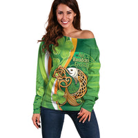 Salmon of Knowledge Ireland Off Shoulder Sweater Celtic Mythology An Bradan Feasa