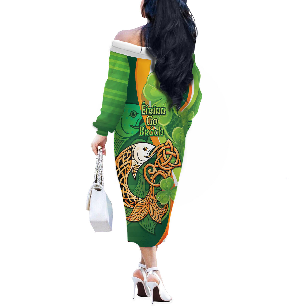 Salmon of Knowledge Ireland Off The Shoulder Long Sleeve Dress Celtic Mythology An Bradan Feasa