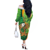 Salmon of Knowledge Ireland Off The Shoulder Long Sleeve Dress Celtic Mythology An Bradan Feasa