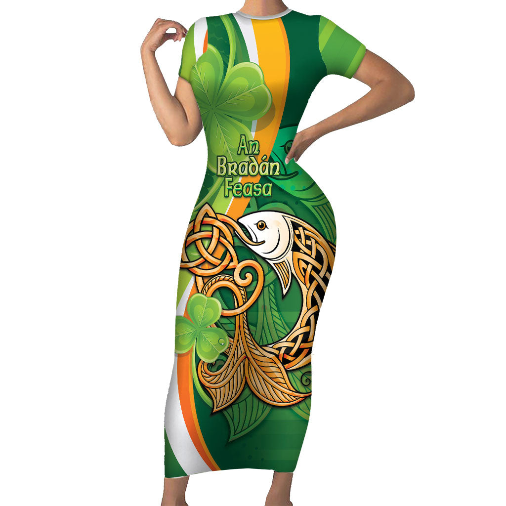 Salmon of Knowledge Ireland Short Sleeve Bodycon Dress Celtic Mythology An Bradan Feasa