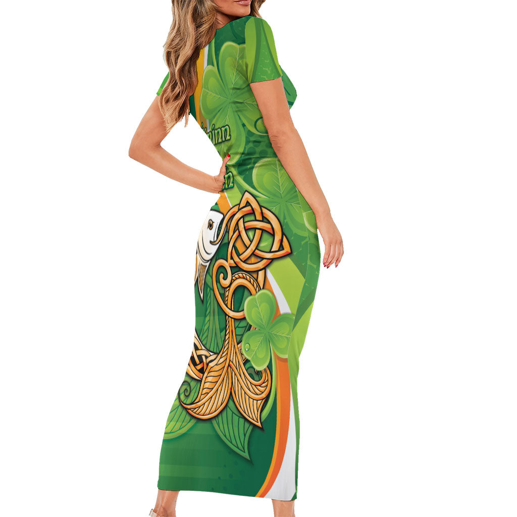 Salmon of Knowledge Ireland Short Sleeve Bodycon Dress Celtic Mythology An Bradan Feasa
