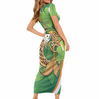 Salmon of Knowledge Ireland Short Sleeve Bodycon Dress Celtic Mythology An Bradan Feasa LT14