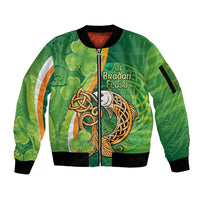 Salmon of Knowledge Ireland Sleeve Zip Bomber Jacket Celtic Mythology An Bradan Feasa