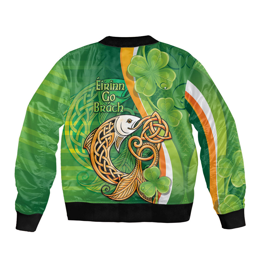Salmon of Knowledge Ireland Sleeve Zip Bomber Jacket Celtic Mythology An Bradan Feasa