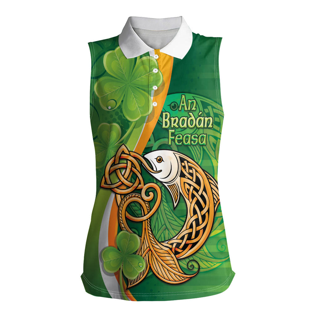 Salmon of Knowledge Ireland Women Sleeveless Polo Shirt Celtic Mythology An Bradan Feasa